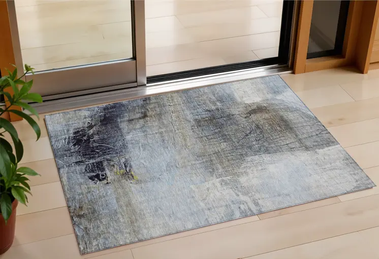 3' X 5' Sky Blue And Gray Abstract Washable Indoor Outdoor Area Rug