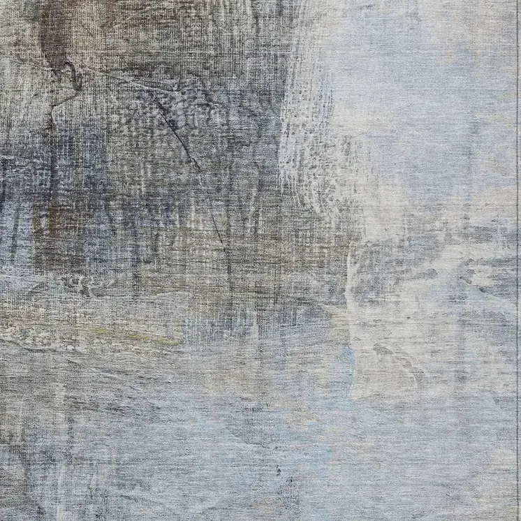 3' X 5' Sky Blue And Gray Abstract Washable Indoor Outdoor Area Rug