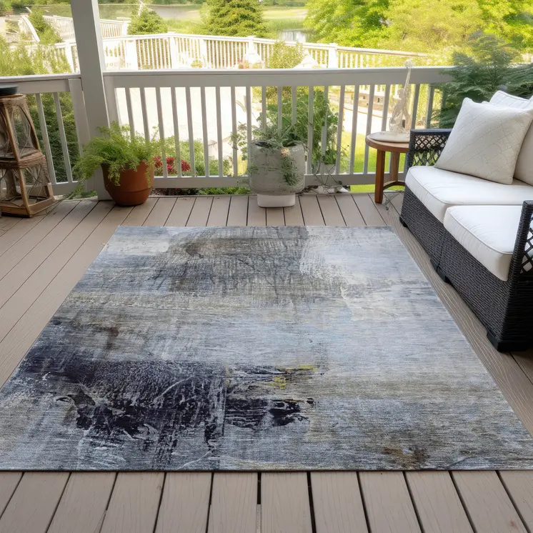 5' X 8' Sky Blue And Gray Abstract Washable Indoor Outdoor Area Rug