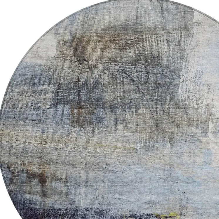 8' Sky Blue And Gray Round Abstract Washable Indoor Outdoor Area Rug