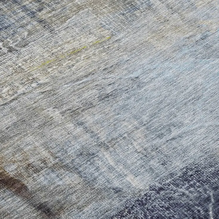 8' Sky Blue And Gray Round Abstract Washable Indoor Outdoor Area Rug
