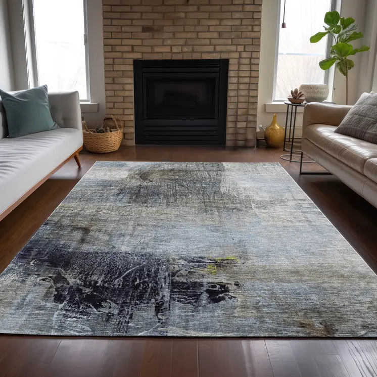 8' X 10' Sky Blue And Gray Abstract Washable Indoor Outdoor Area Rug