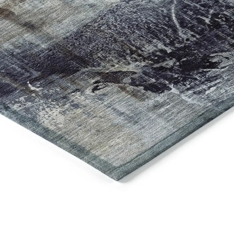 10' X 14' Sky Blue And Gray Abstract Washable Indoor Outdoor Area Rug
