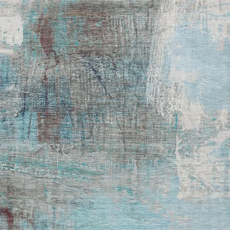 3' X 5' Teal Blue And Gray Abstract Washable Indoor Outdoor Area Rug