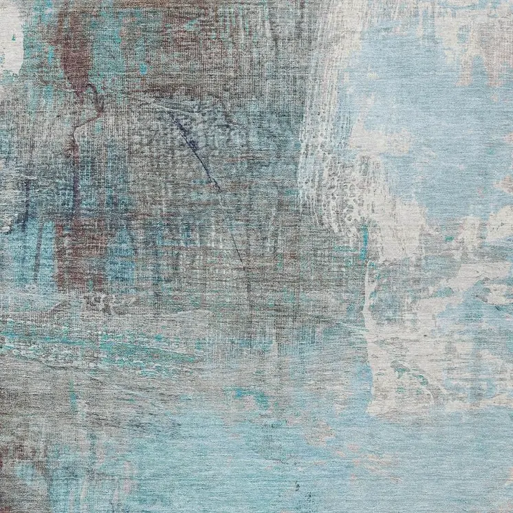 5' X 8' Teal Blue And Gray Abstract Washable Indoor Outdoor Area Rug