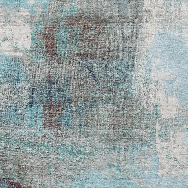 8' X 10' Teal Blue And Gray Abstract Washable Indoor Outdoor Area Rug
