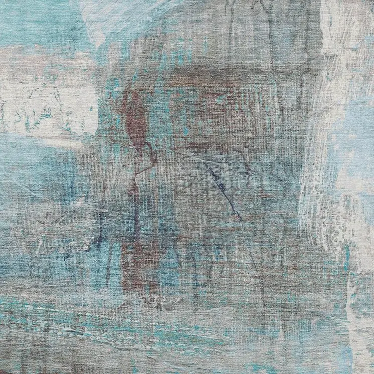 9' X 12' Teal Blue And Gray Abstract Washable Indoor Outdoor Area Rug