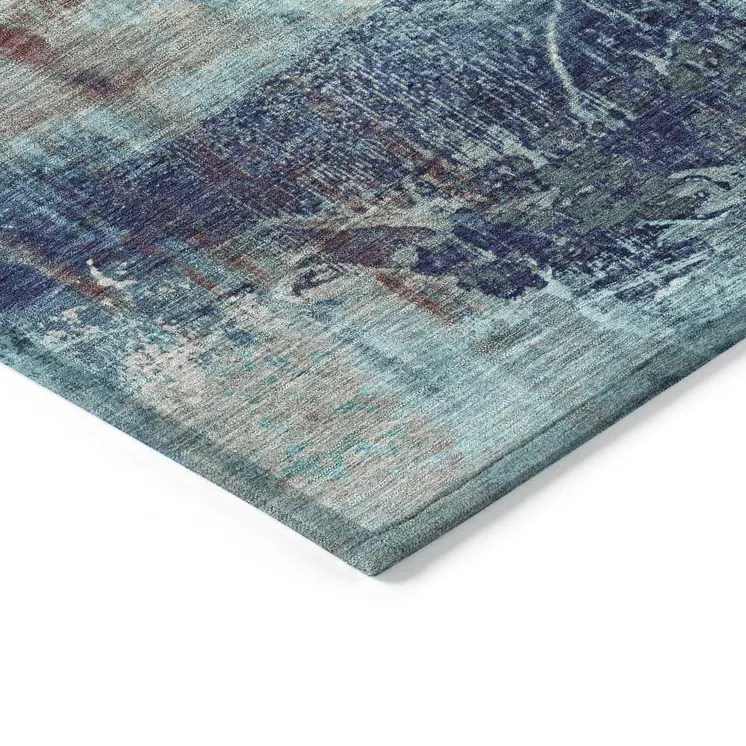 10' X 14' Teal Blue And Gray Abstract Washable Indoor Outdoor Area Rug