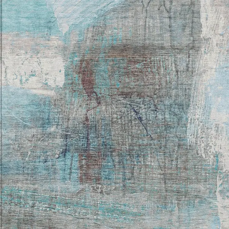 10' X 14' Teal Blue And Gray Abstract Washable Indoor Outdoor Area Rug