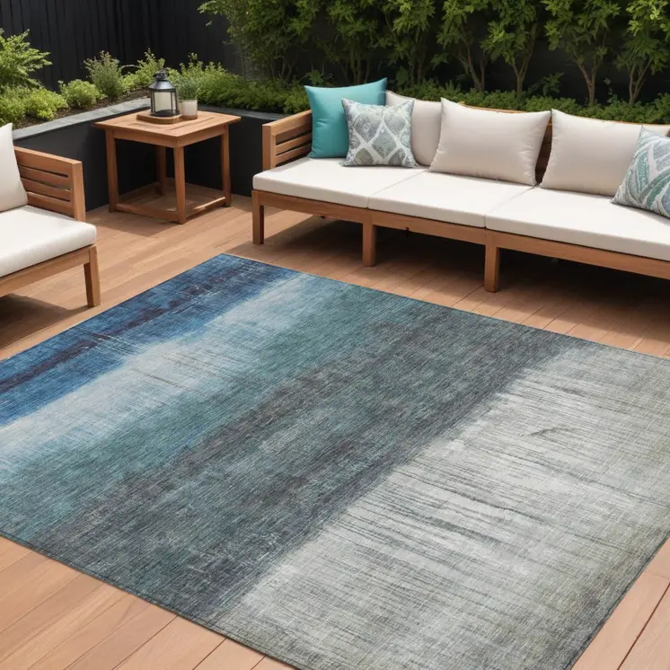 8' X 10' Blue And Gray Abstract Washable Indoor Outdoor Area Rug