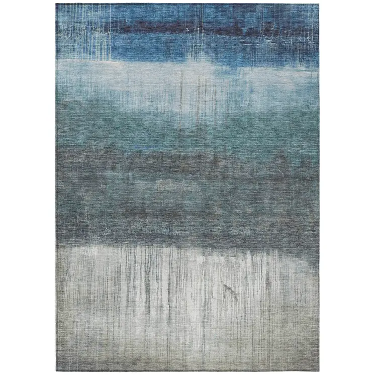 8' X 10' Blue And Gray Abstract Washable Indoor Outdoor Area Rug