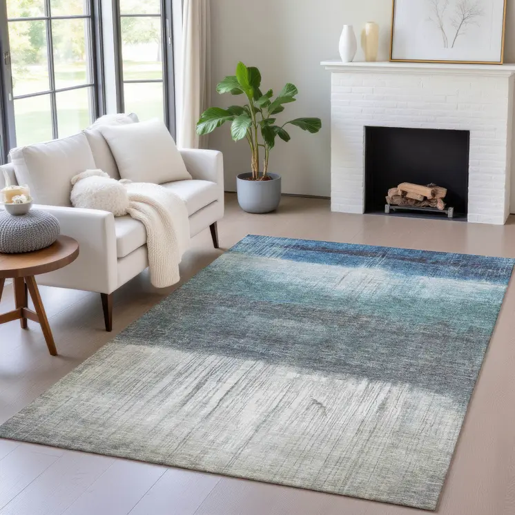 10' X 14' Blue And Gray Abstract Washable Indoor Outdoor Area Rug
