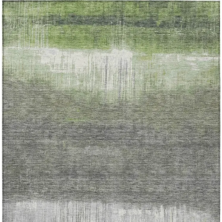 3' X 5' Fern Green And Gray Abstract Washable Indoor Outdoor Area Rug