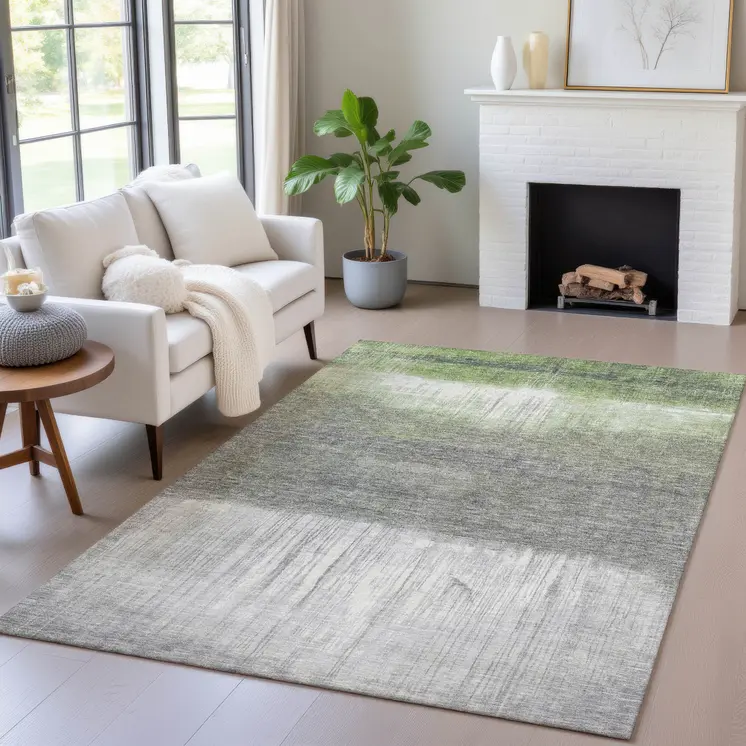3' X 5' Fern Green And Gray Abstract Washable Indoor Outdoor Area Rug