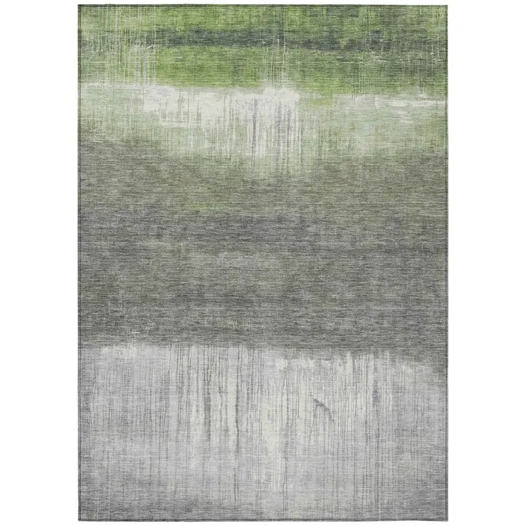 5' X 8' Fern Green And Gray Abstract Washable Indoor Outdoor Area Rug