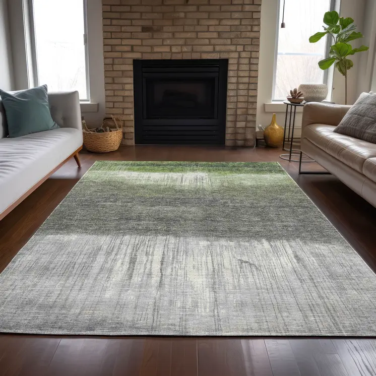 5' X 8' Fern Green And Gray Abstract Washable Indoor Outdoor Area Rug