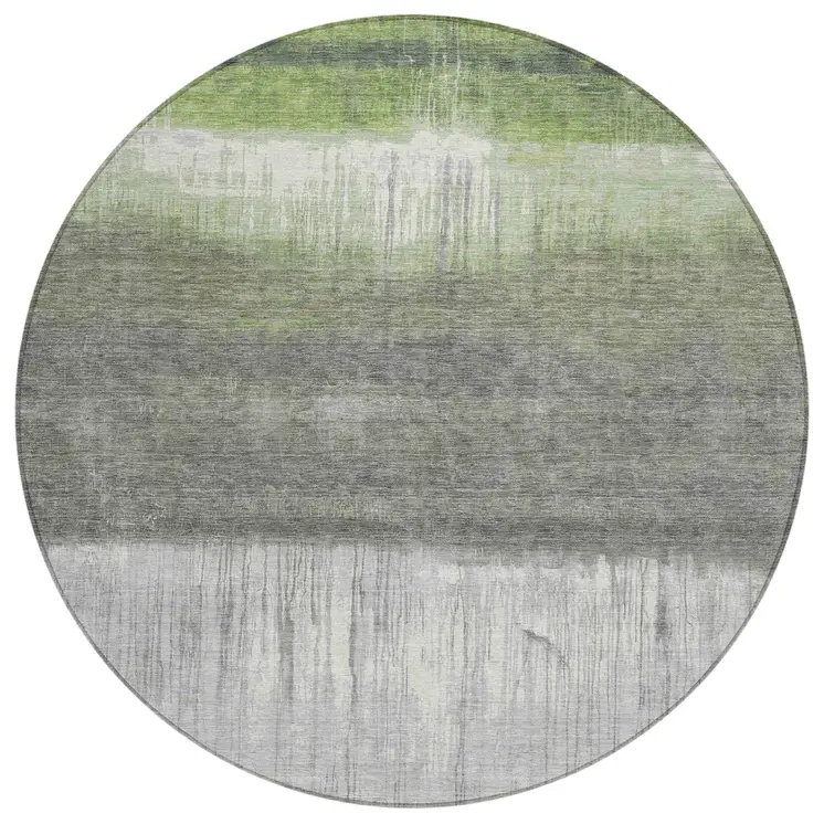 8' Fern Green And Gray Round Abstract Washable Indoor Outdoor Area Rug