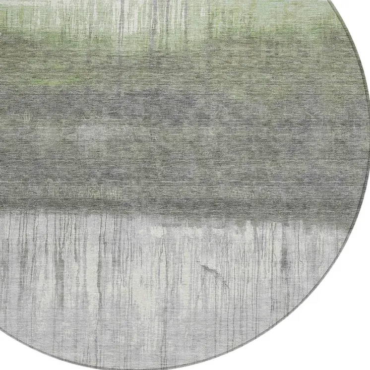 8' Fern Green And Gray Round Abstract Washable Indoor Outdoor Area Rug