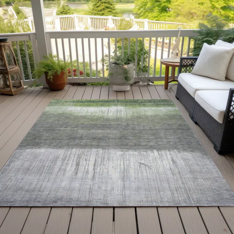 8' X 10' Fern Green And Gray Abstract Washable Indoor Outdoor Area Rug