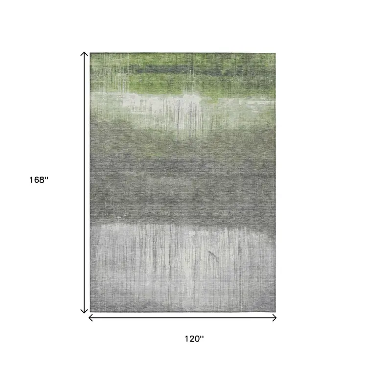 10' X 14' Fern Green And Gray Abstract Washable Indoor Outdoor Area Rug