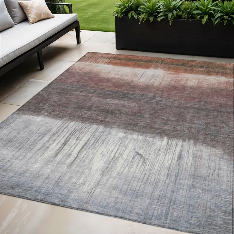 5' X 8' Rust And Ivory Abstract Washable Indoor Outdoor Area Rug