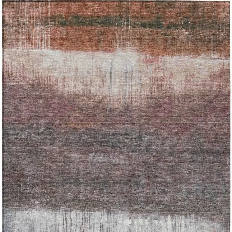 5' X 8' Rust And Ivory Abstract Washable Indoor Outdoor Area Rug