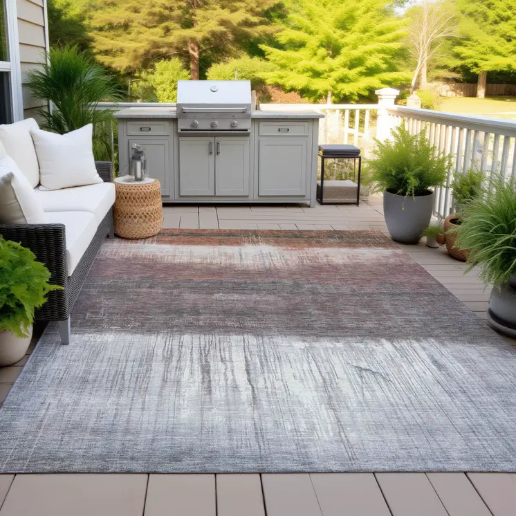 5' X 8' Rust And Ivory Abstract Washable Indoor Outdoor Area Rug