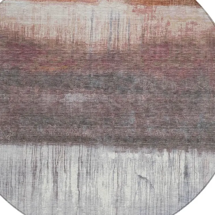 8' Rust And Ivory Round Abstract Washable Indoor Outdoor Area Rug