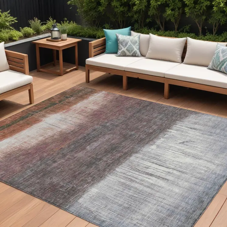 10' X 14' Rust And Ivory Abstract Washable Indoor Outdoor Area Rug