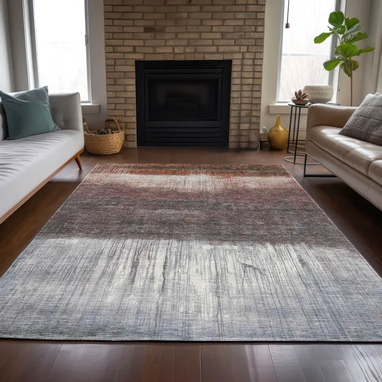 10' X 14' Rust And Ivory Abstract Washable Indoor Outdoor Area Rug