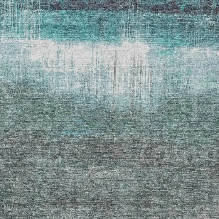 3' X 5' Teal Blue And Gray Abstract Washable Indoor Outdoor Area Rug