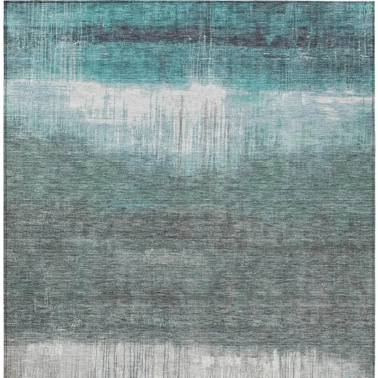5' X 8' Teal Blue And Gray Abstract Washable Indoor Outdoor Area Rug