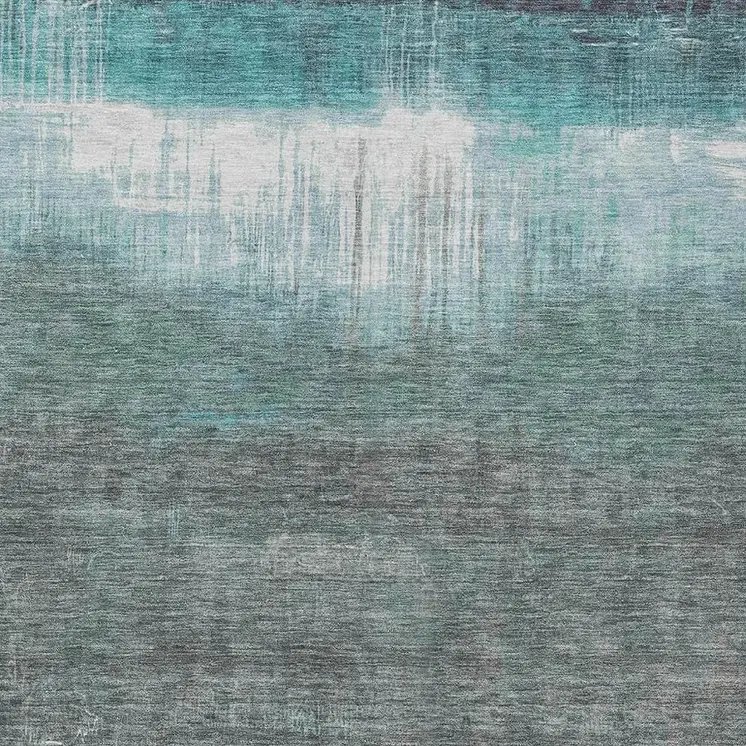 5' X 8' Teal Blue And Gray Abstract Washable Indoor Outdoor Area Rug
