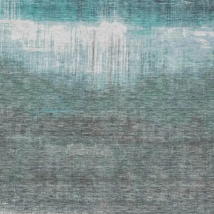 8' X 10' Teal Blue And Gray Abstract Washable Indoor Outdoor Area Rug