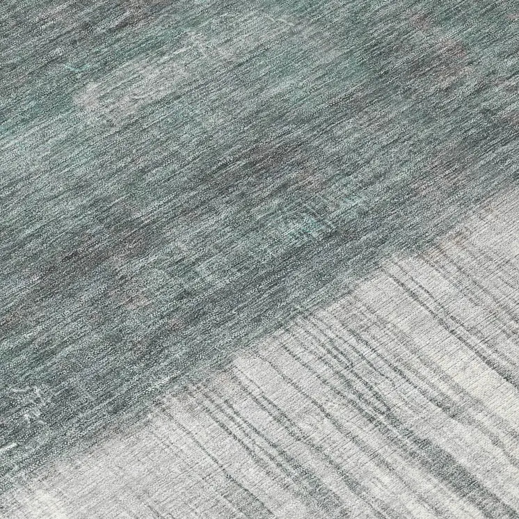 9' X 12' Teal Blue And Gray Abstract Washable Indoor Outdoor Area Rug