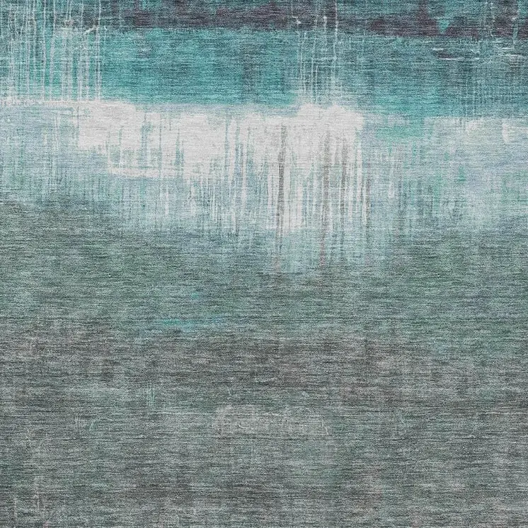10' X 14' Teal Blue And Gray Abstract Washable Indoor Outdoor Area Rug