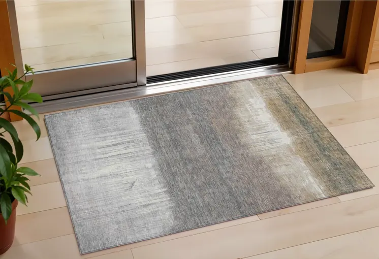 3' X 5' Taupe And Gray Abstract Washable Indoor Outdoor Area Rug