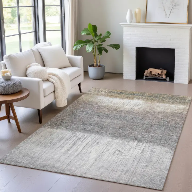 3' X 5' Taupe And Gray Abstract Washable Indoor Outdoor Area Rug