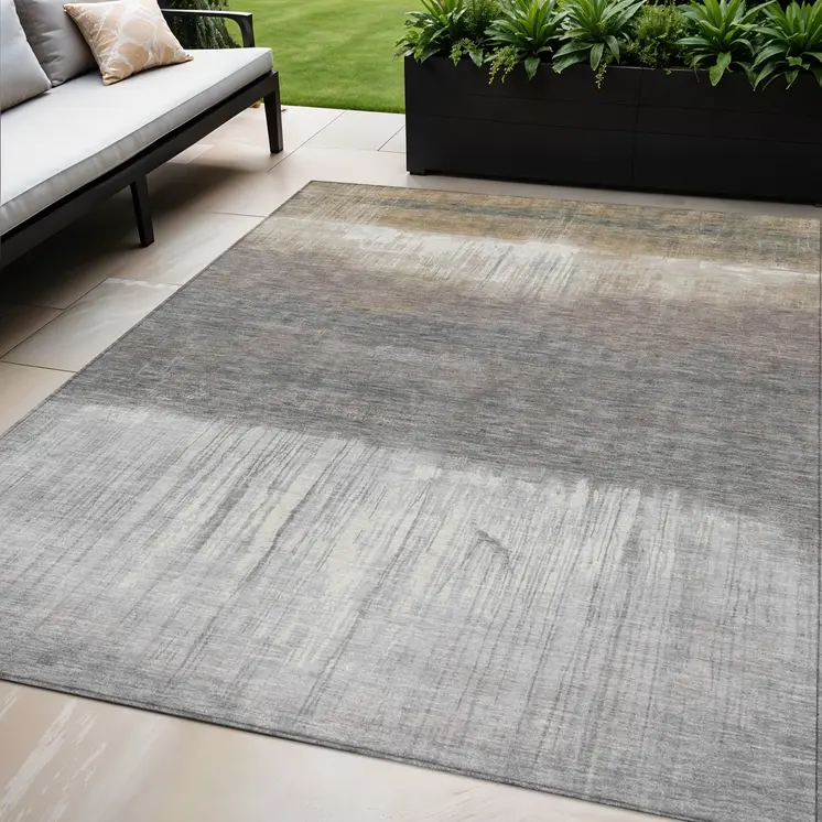 5' X 8' Taupe And Gray Abstract Washable Indoor Outdoor Area Rug