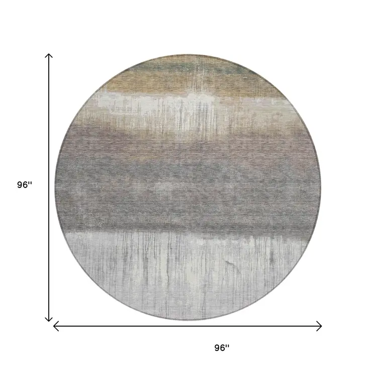 8' Taupe And Gray Round Abstract Washable Indoor Outdoor Area Rug