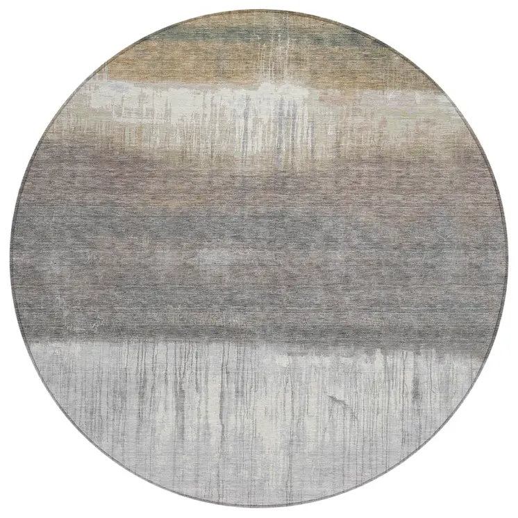 8' Taupe And Gray Round Abstract Washable Indoor Outdoor Area Rug