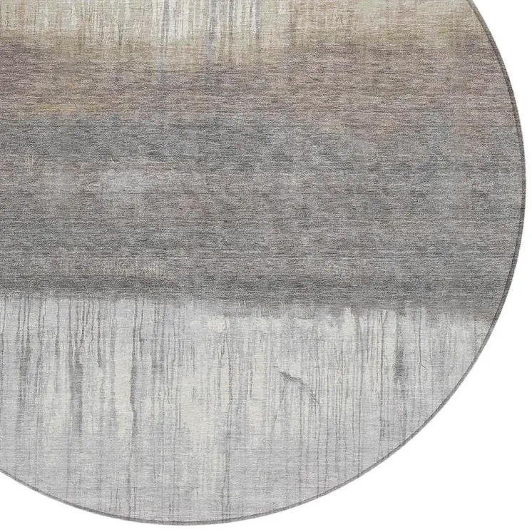 8' Taupe And Gray Round Abstract Washable Indoor Outdoor Area Rug