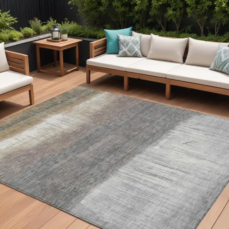 8' X 10' Taupe And Gray Abstract Washable Indoor Outdoor Area Rug