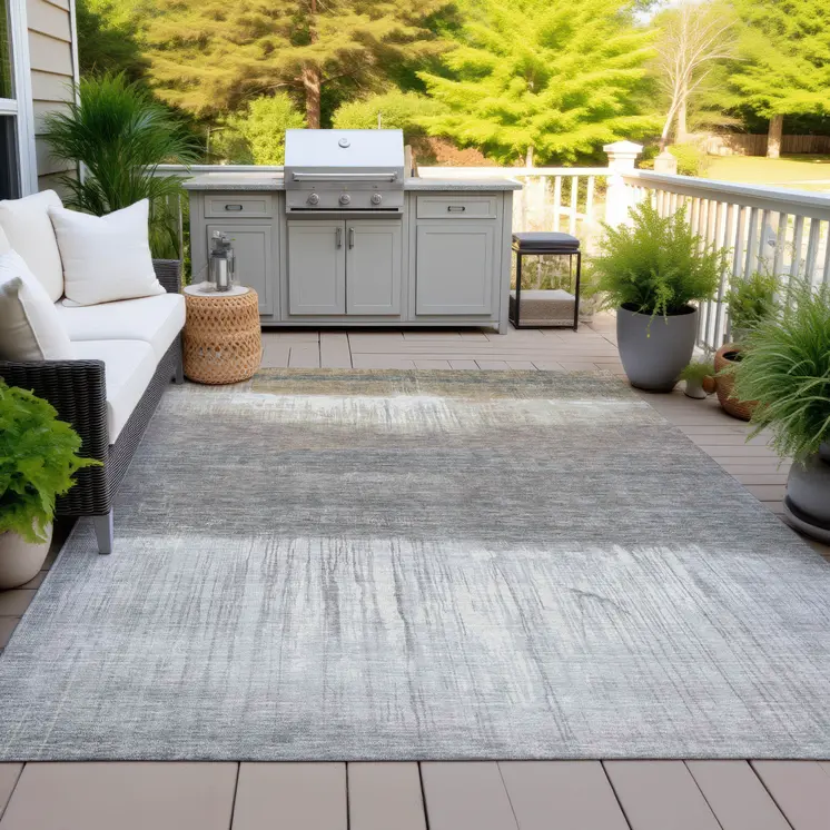 8' X 10' Taupe And Gray Abstract Washable Indoor Outdoor Area Rug