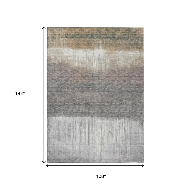 9' X 12' Taupe And Gray Abstract Washable Indoor Outdoor Area Rug