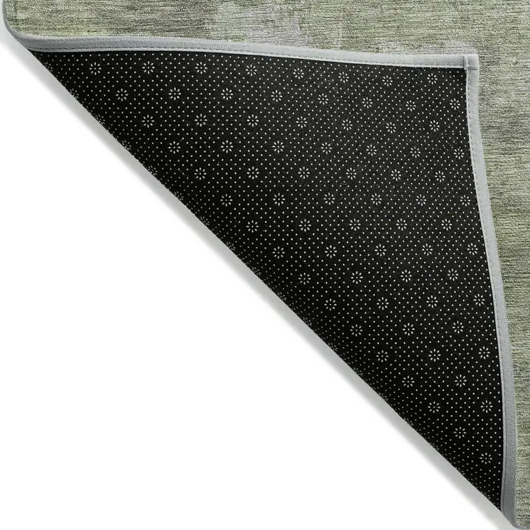 8' Fern Green And Silver Round Abstract Washable Indoor Outdoor Area Rug