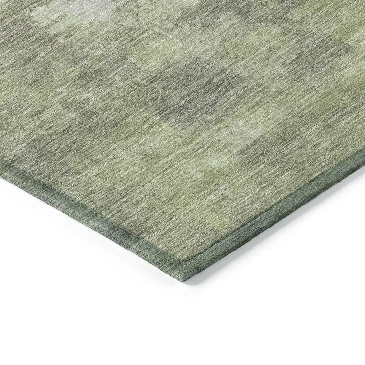 8' Fern Green And Silver Round Abstract Washable Indoor Outdoor Area Rug