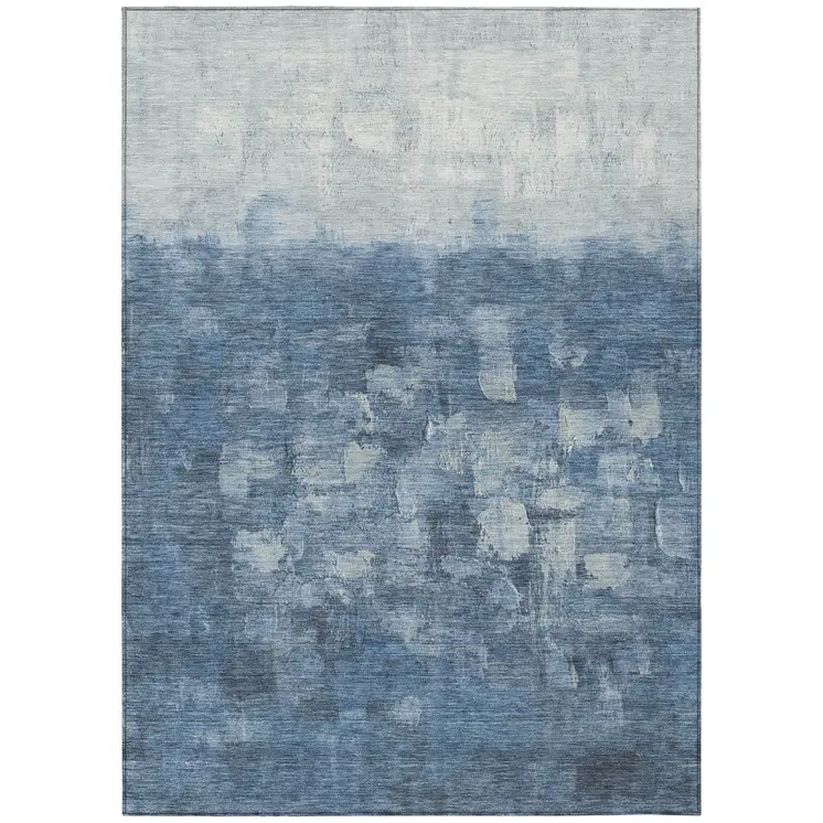 10' X 14' Navy Blue And Silver Abstract Washable Indoor Outdoor Area Rug