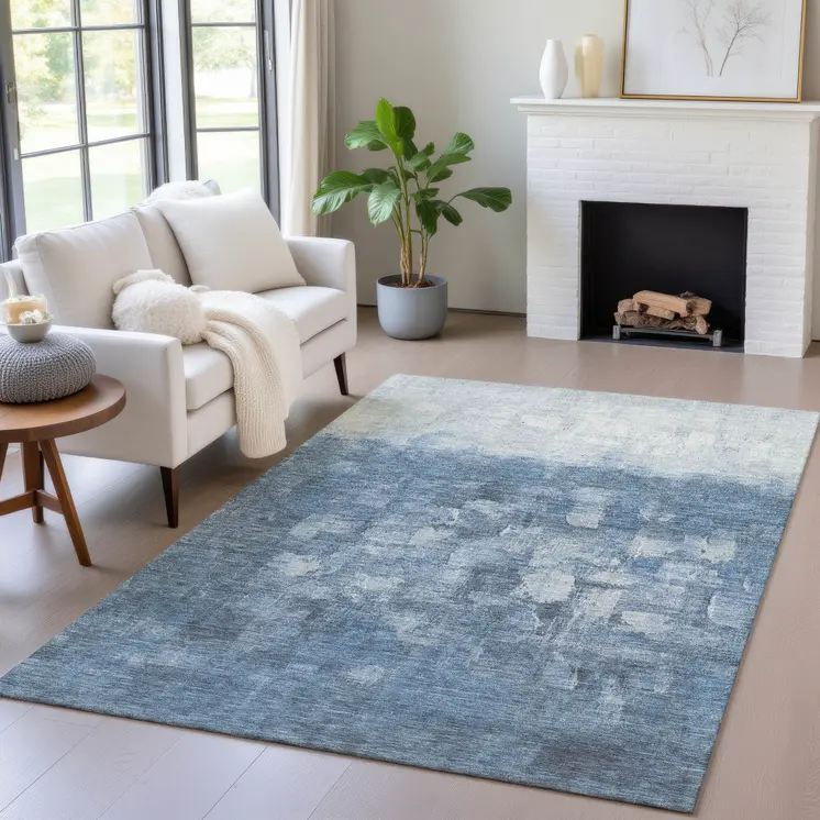10' X 14' Navy Blue And Silver Abstract Washable Indoor Outdoor Area Rug