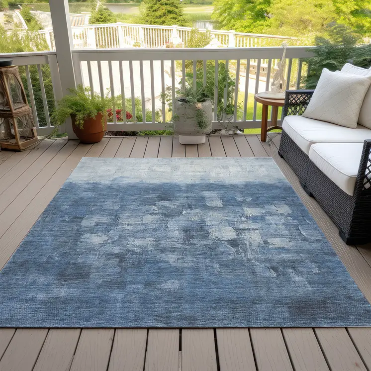 10' X 14' Navy Blue And Silver Abstract Washable Indoor Outdoor Area Rug